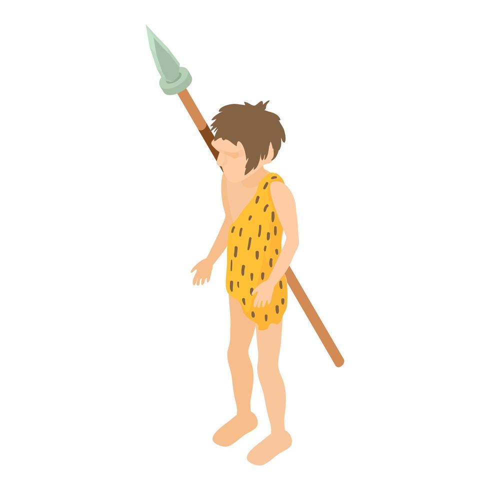 Prehistoric hunter icon, isometric style vector