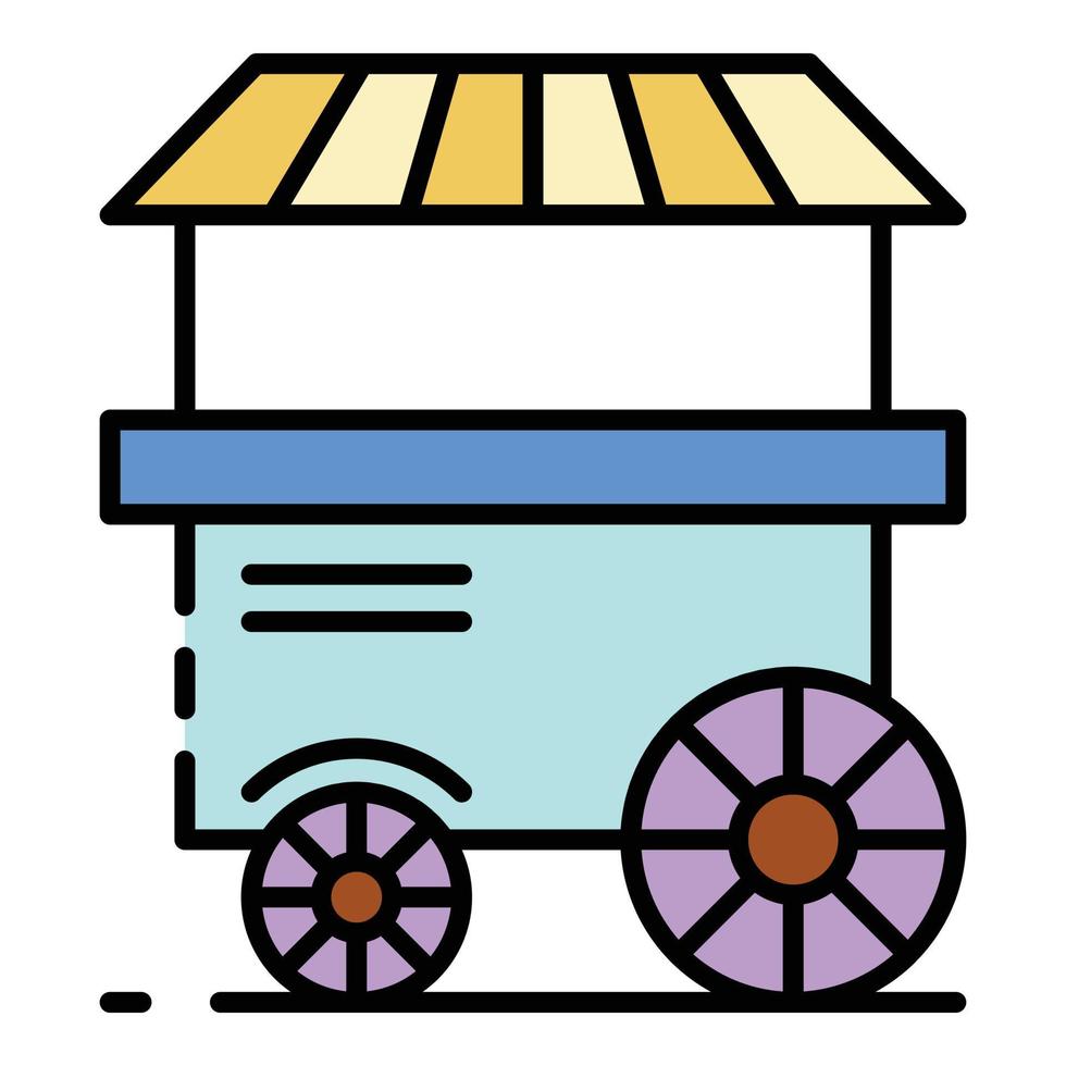 vector de contorno de color de icono de tienda de carrito de palomitas de maíz