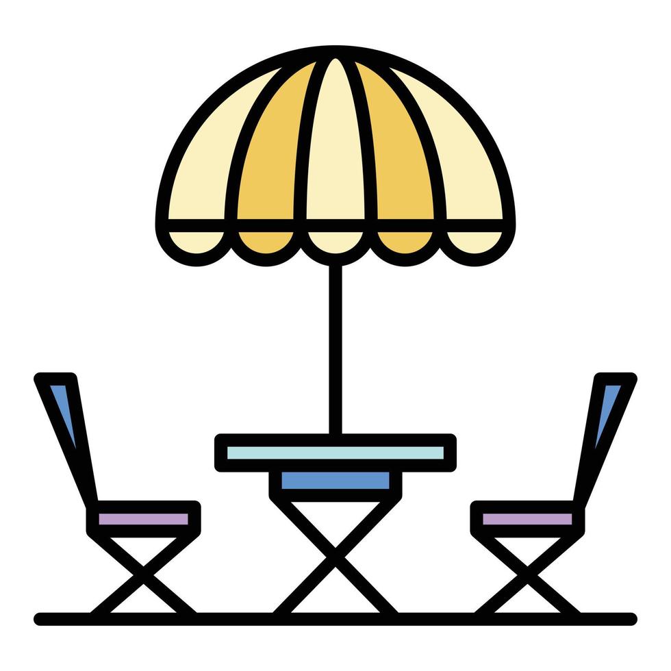 street cafe silla paraguas icono color contorno vector