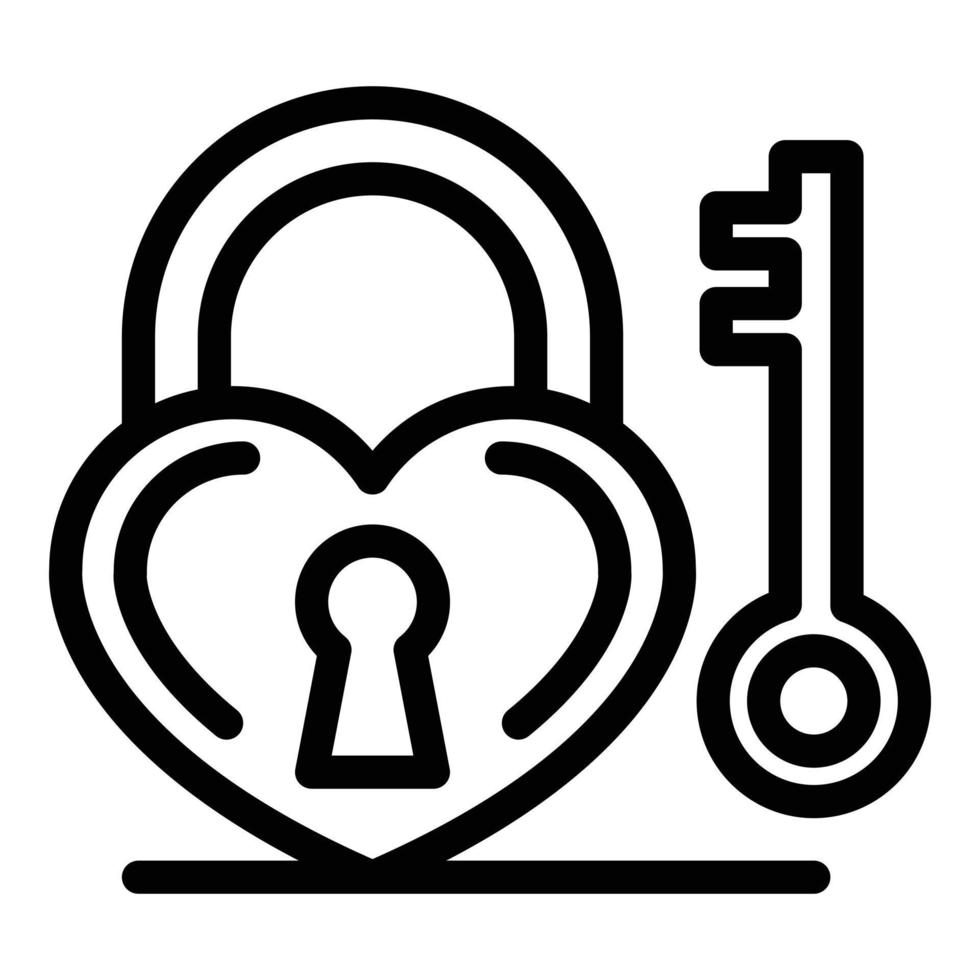 Love key padlock icon, outline style vector