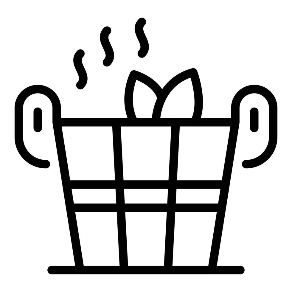 Wooden bucket and leaves icon, outline style vector