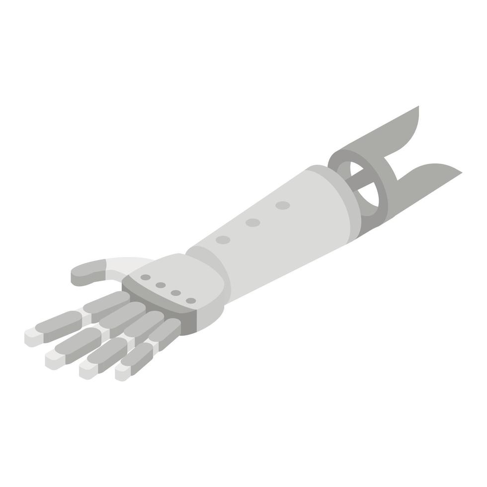 Metal artificial limb hand icon, isometric style vector
