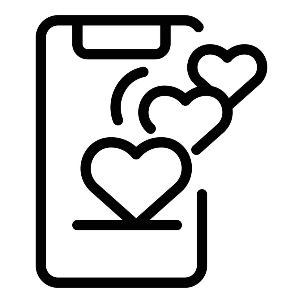 Smartphone and hearts icon, outline style vector