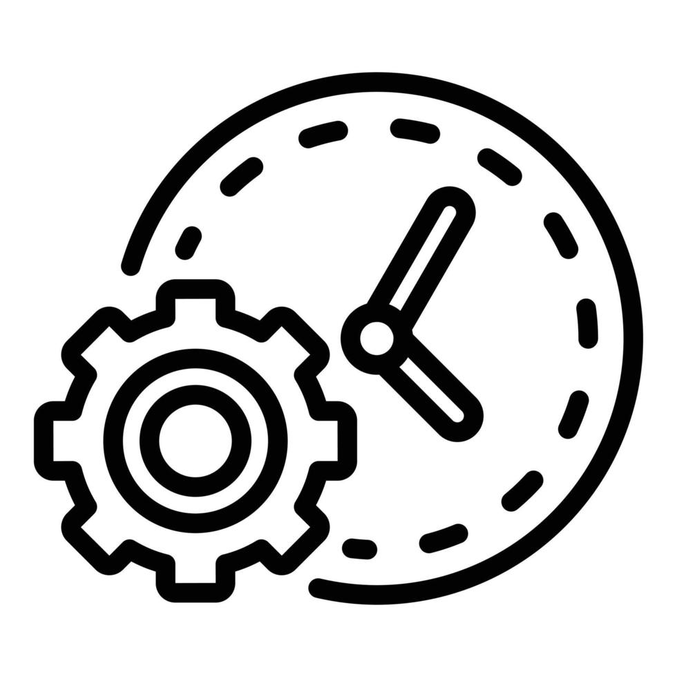 Clock and gear icon, outline style vector