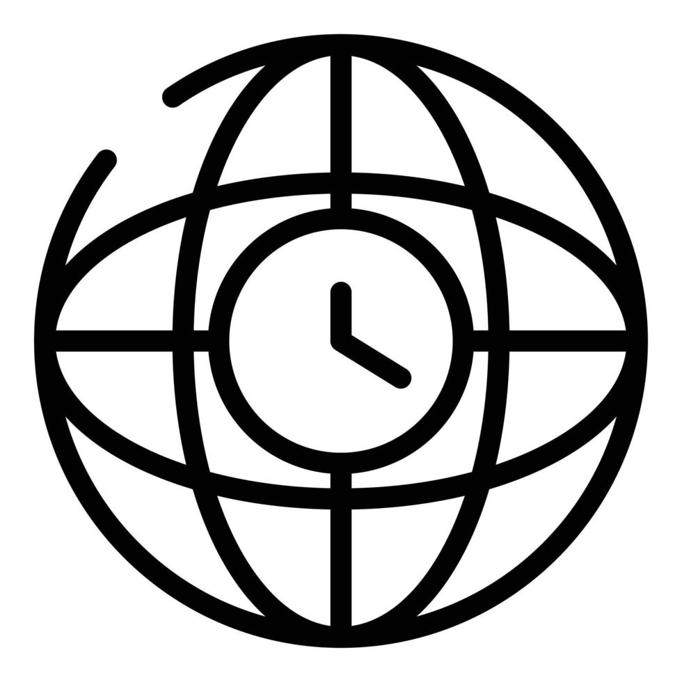 Clock in the globe icon, outline style vector