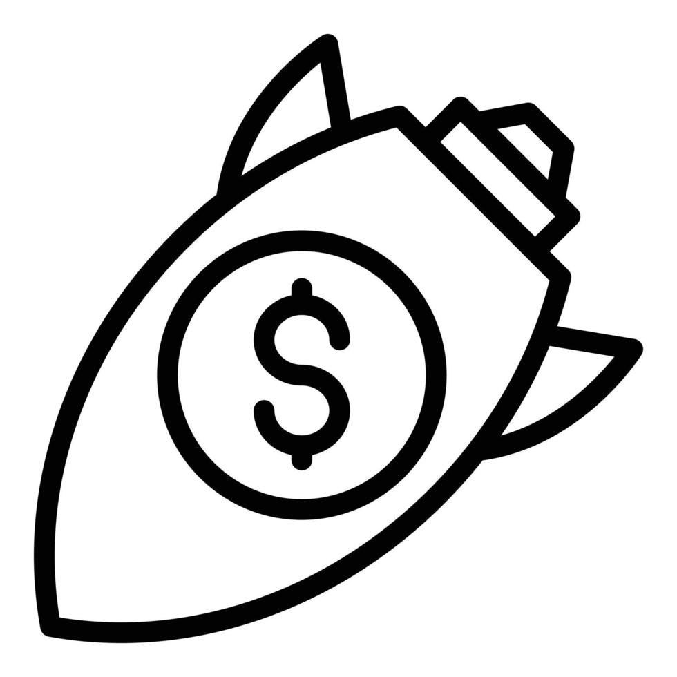 icono de dinero de cohete de caída, estilo de esquema vector