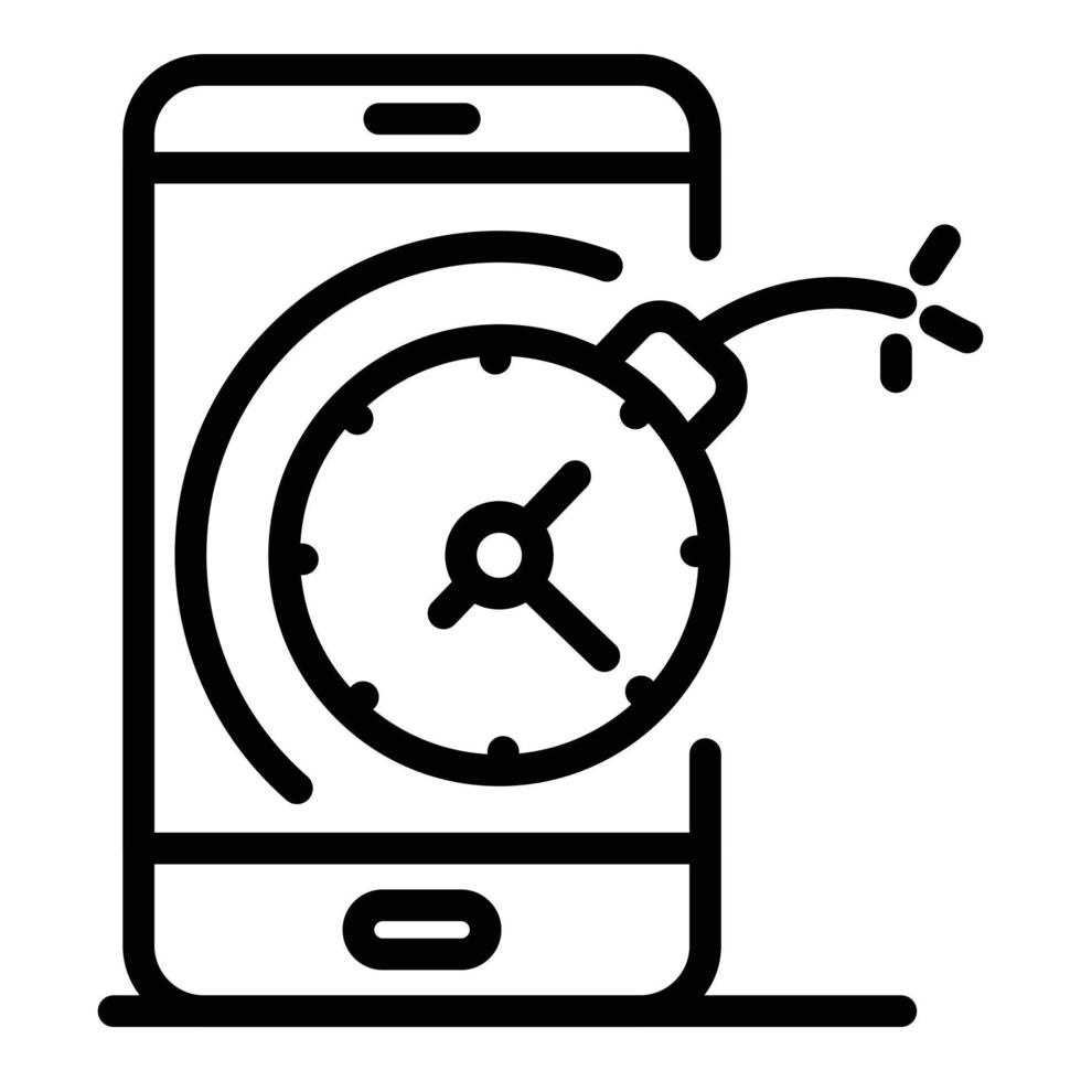 Smartphone and time bomb icon, outline style vector