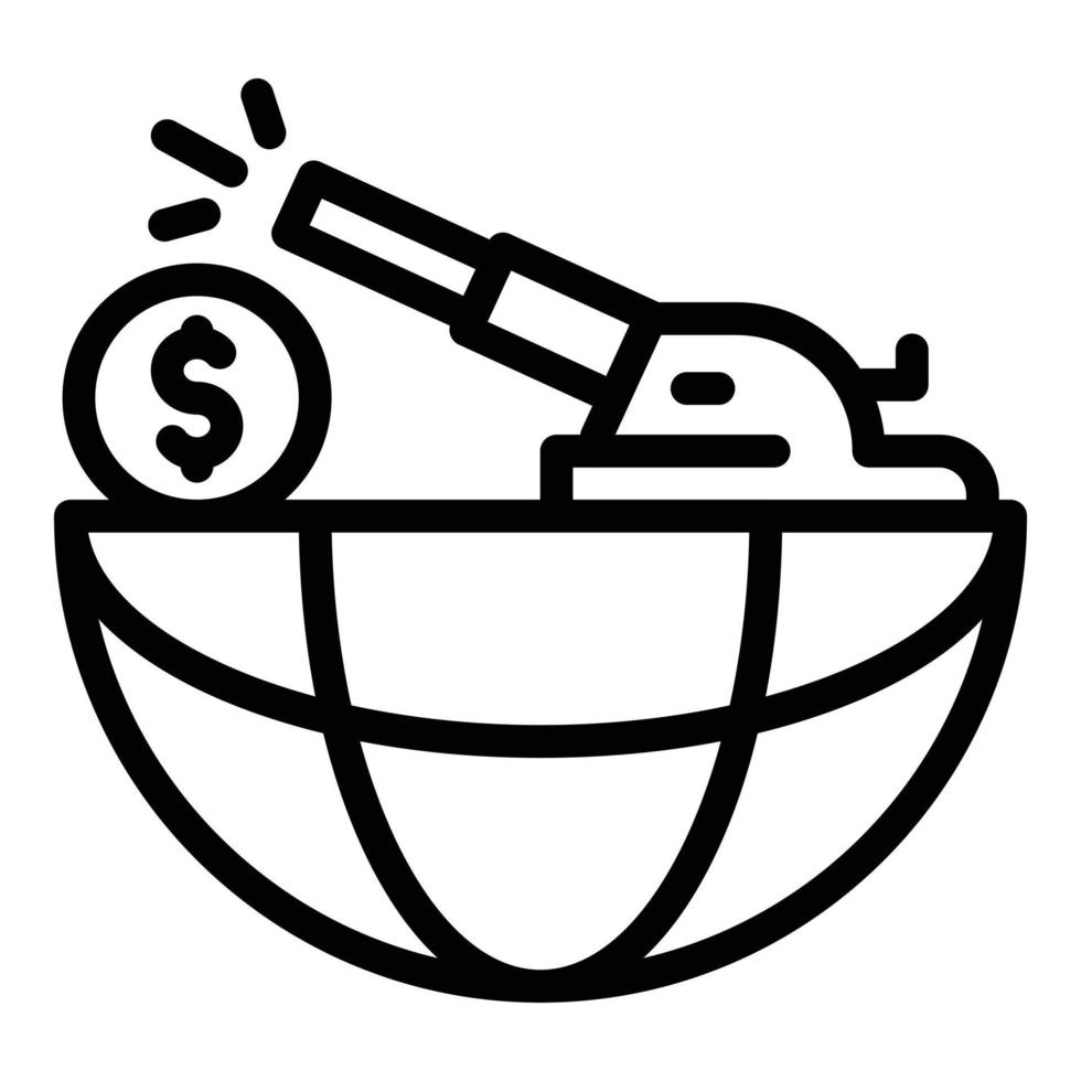 icono de arma de crisis de dinero global, estilo de esquema vector