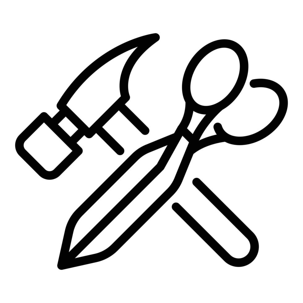 Hammer scissors shoe repair icon, outline style vector