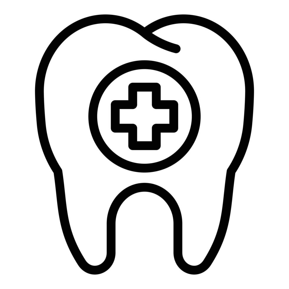 cruz médica en el icono del diente, estilo de esquema vector