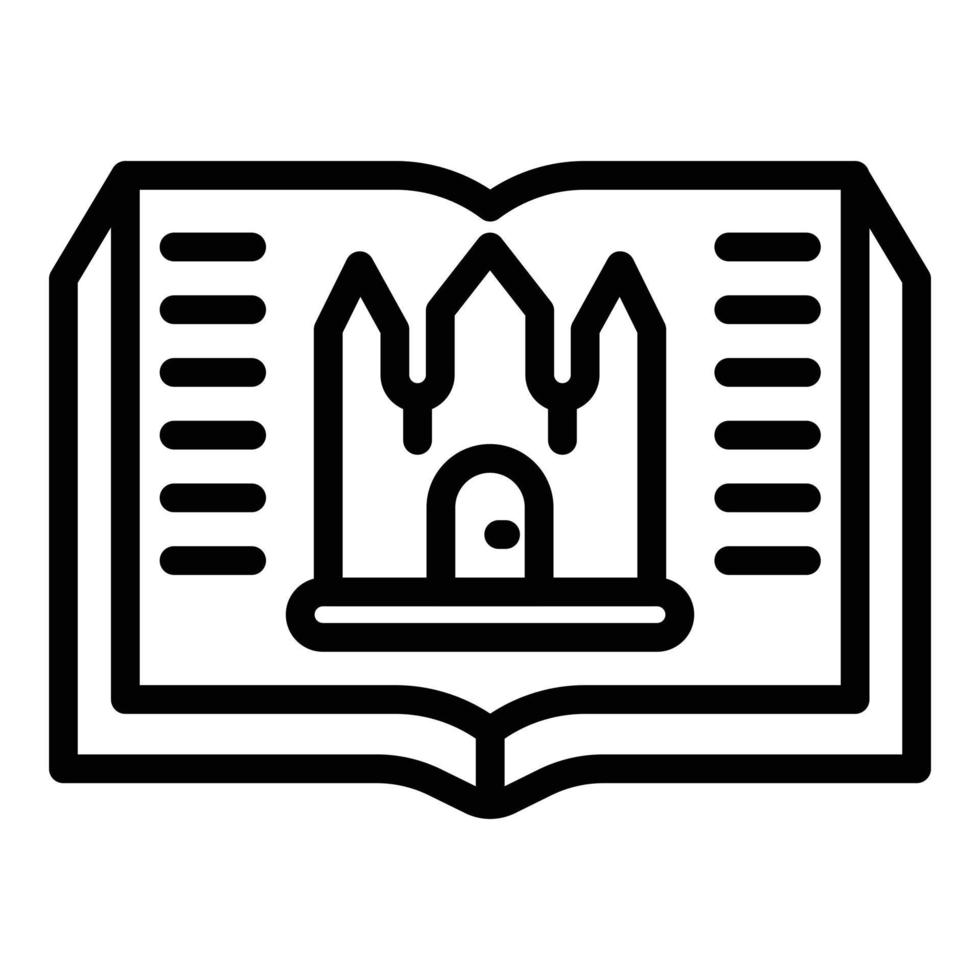 icono de libro y castillo, estilo de esquema vector