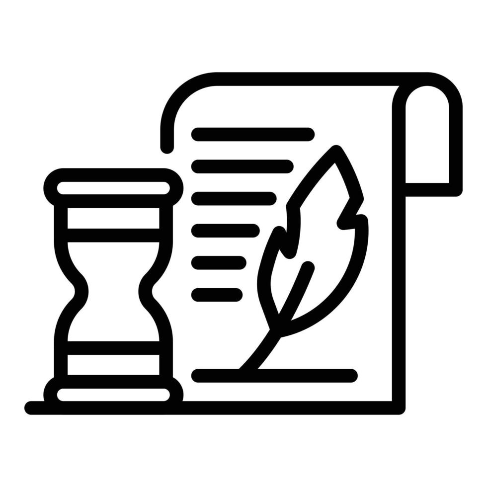 Hourglass and parchment icon, outline style vector