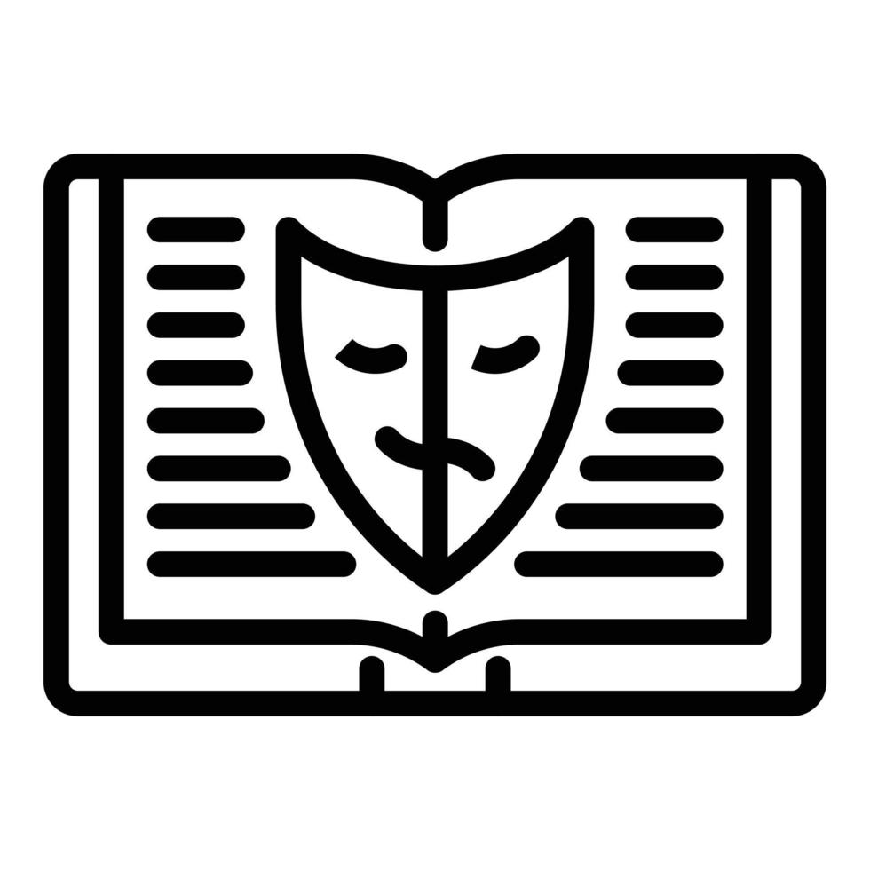 Book and acting mask icon, outline style vector