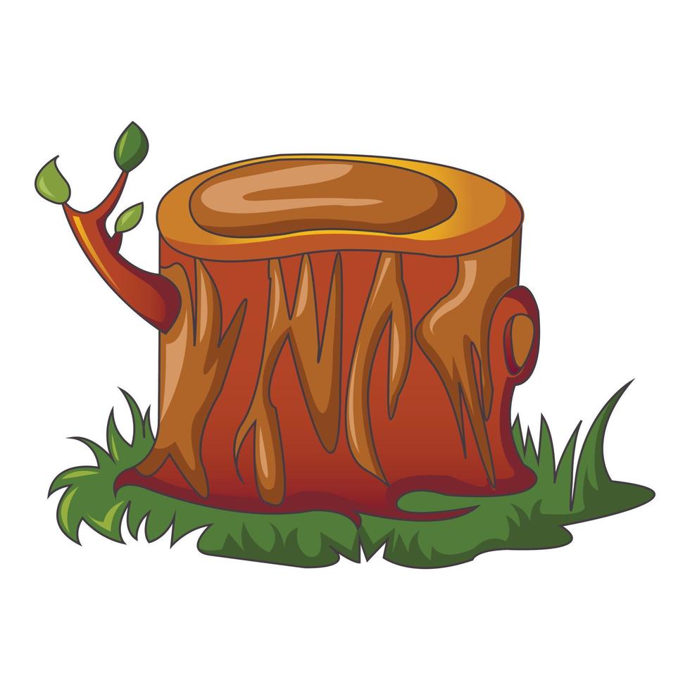 Tree stump with new branch icon, cartoon style vector