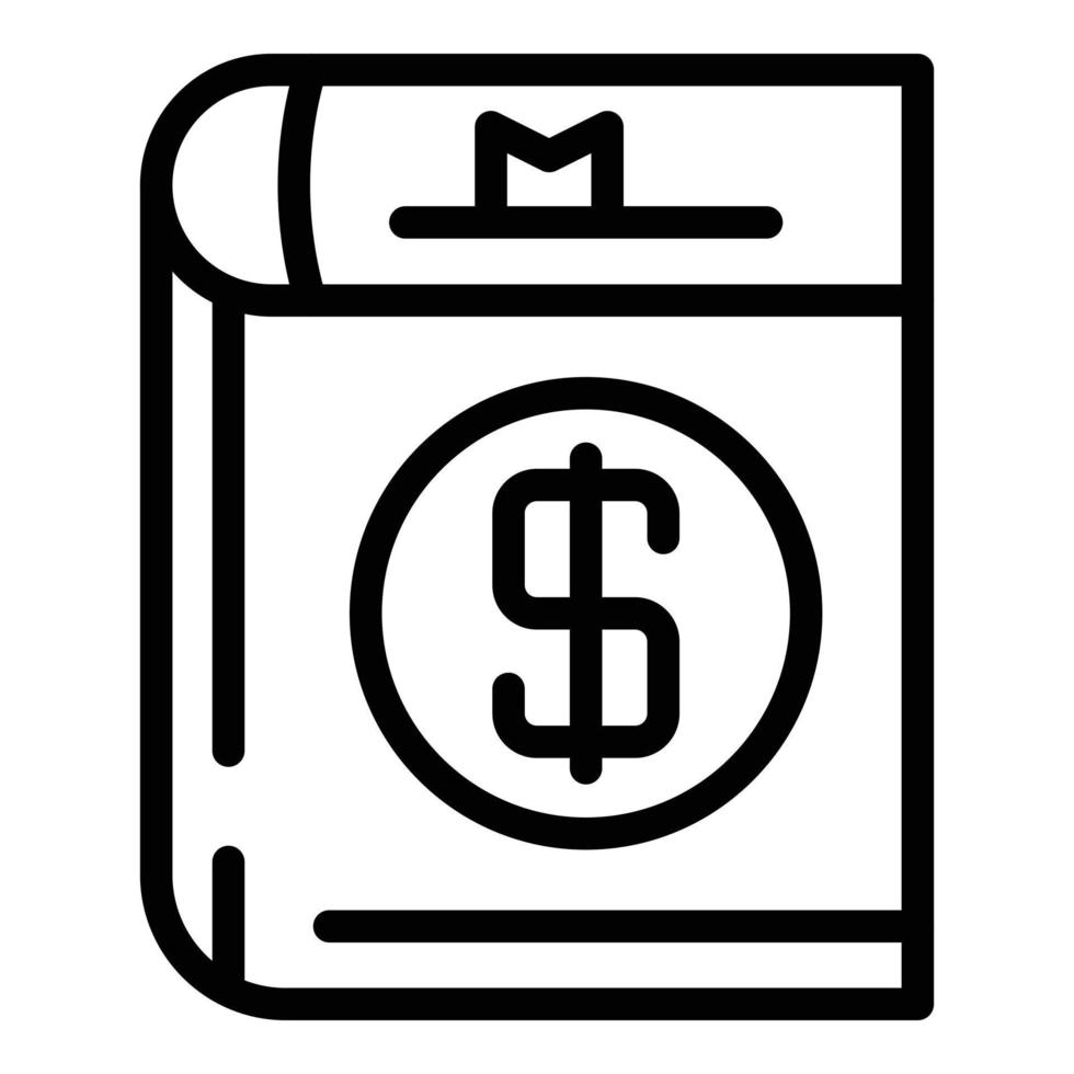 Book with a dollar sign icon, outline style vector