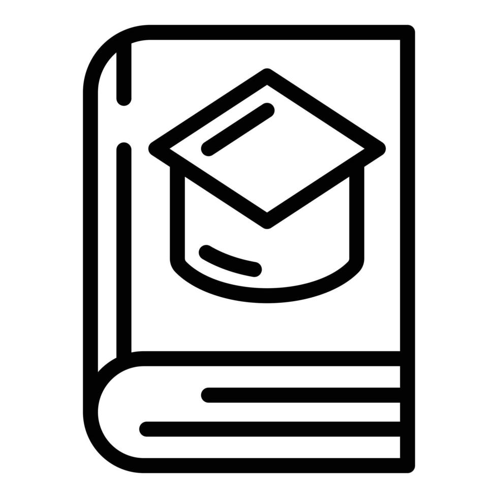 icono de libro y sombrero académico, estilo de contorno vector