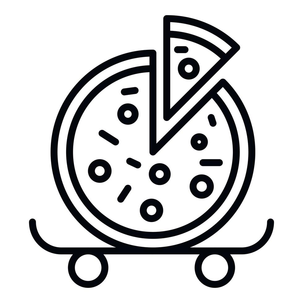 icono de pizza sobre ruedas, estilo de esquema vector