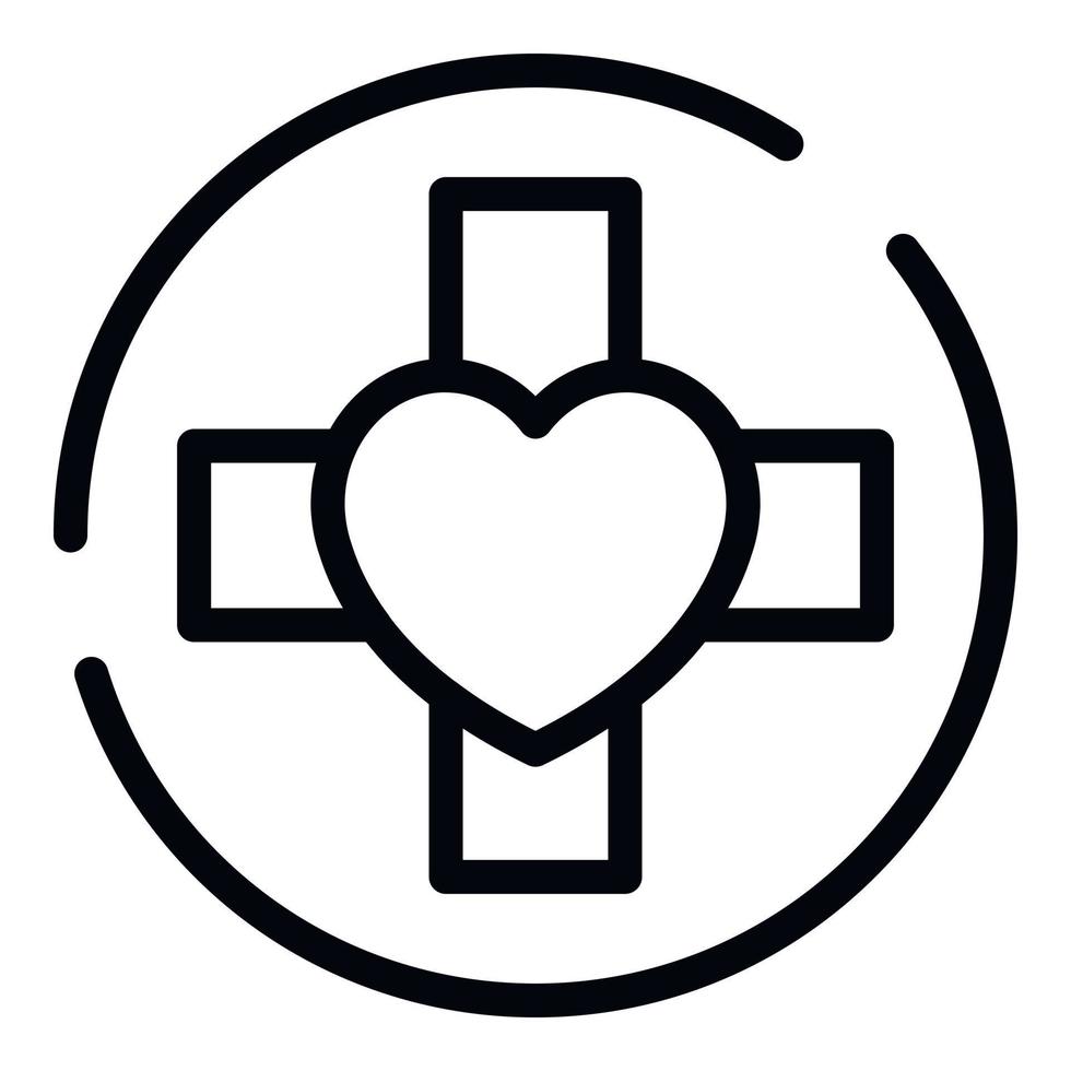 Cross in circle heart icon, outline style vector