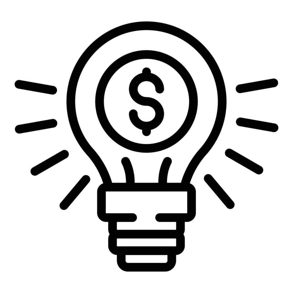 icono de idea de dinero de bombilla, estilo de esquema vector