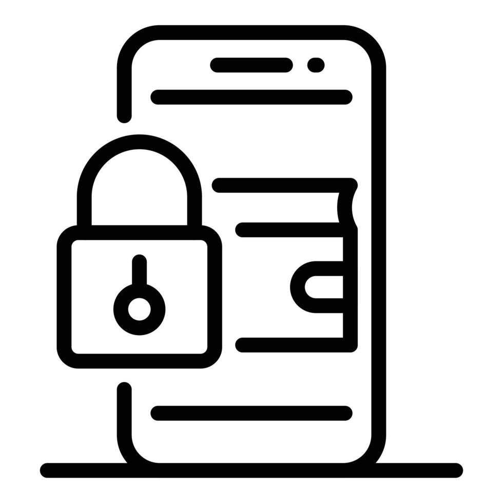 Smartphone locked wallet icon, outline style vector