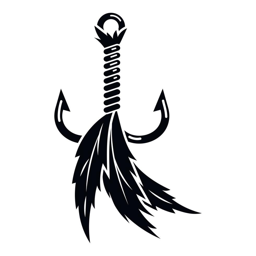 Fishing hook feather icon, simple style vector