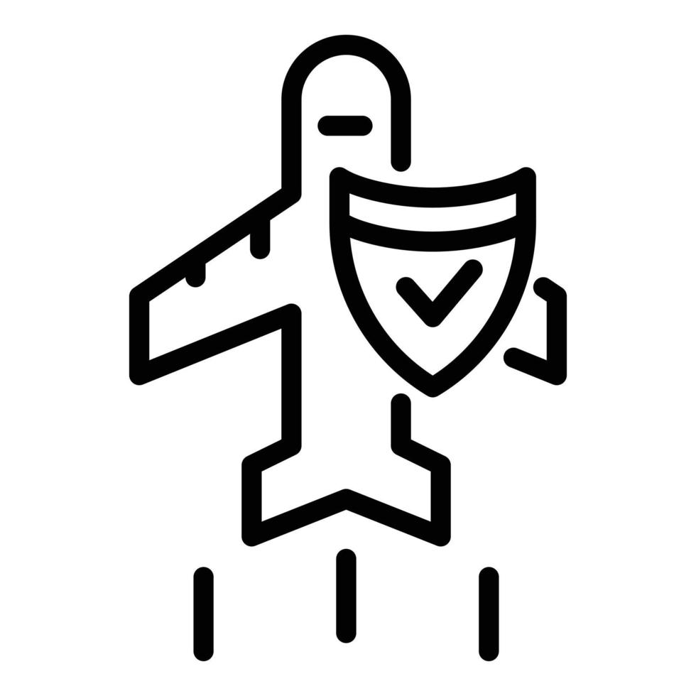 icono de vuelo de avión protegido, estilo de contorno vector