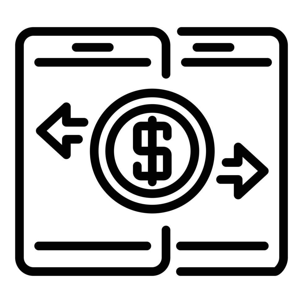 Smartphone money transfer icon, outline style vector