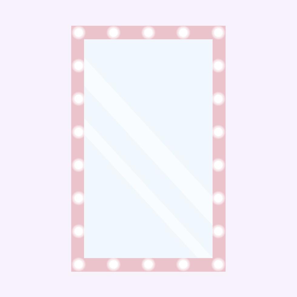 Makeup vertical mirror with frame and light bulbs. vector