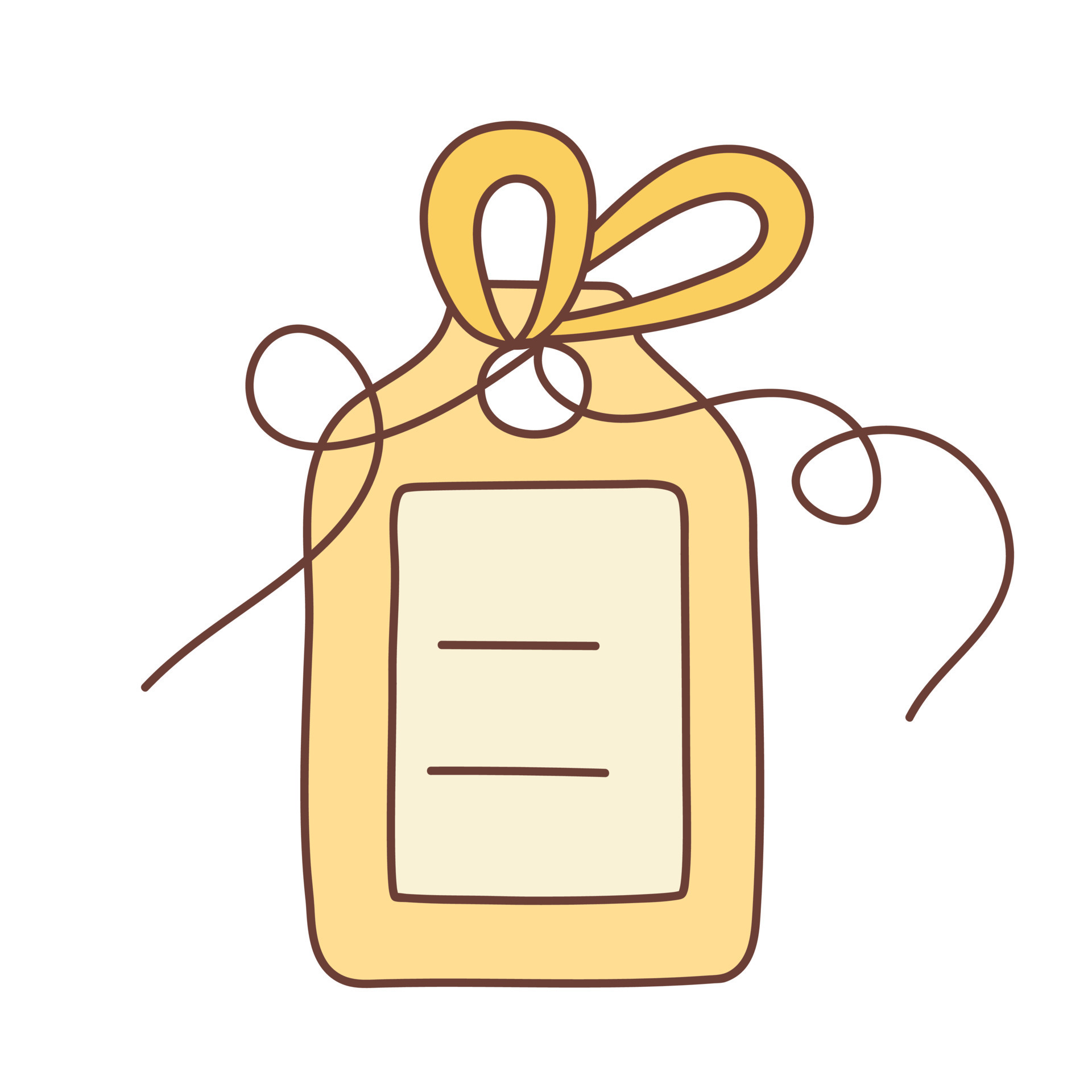 Empty tag with a bow in doodle style. Label icon. Hand drawn doodle