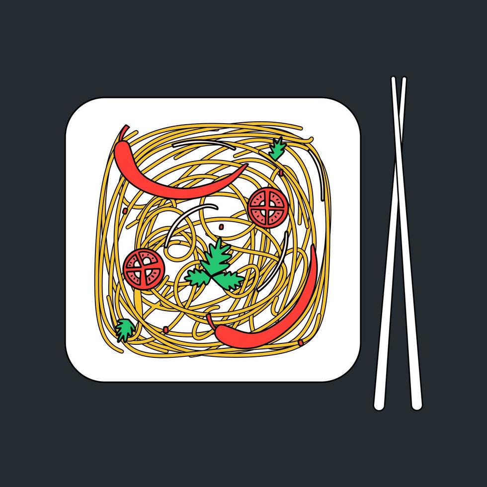 Vegetarian noodles, top view. Vector illustration