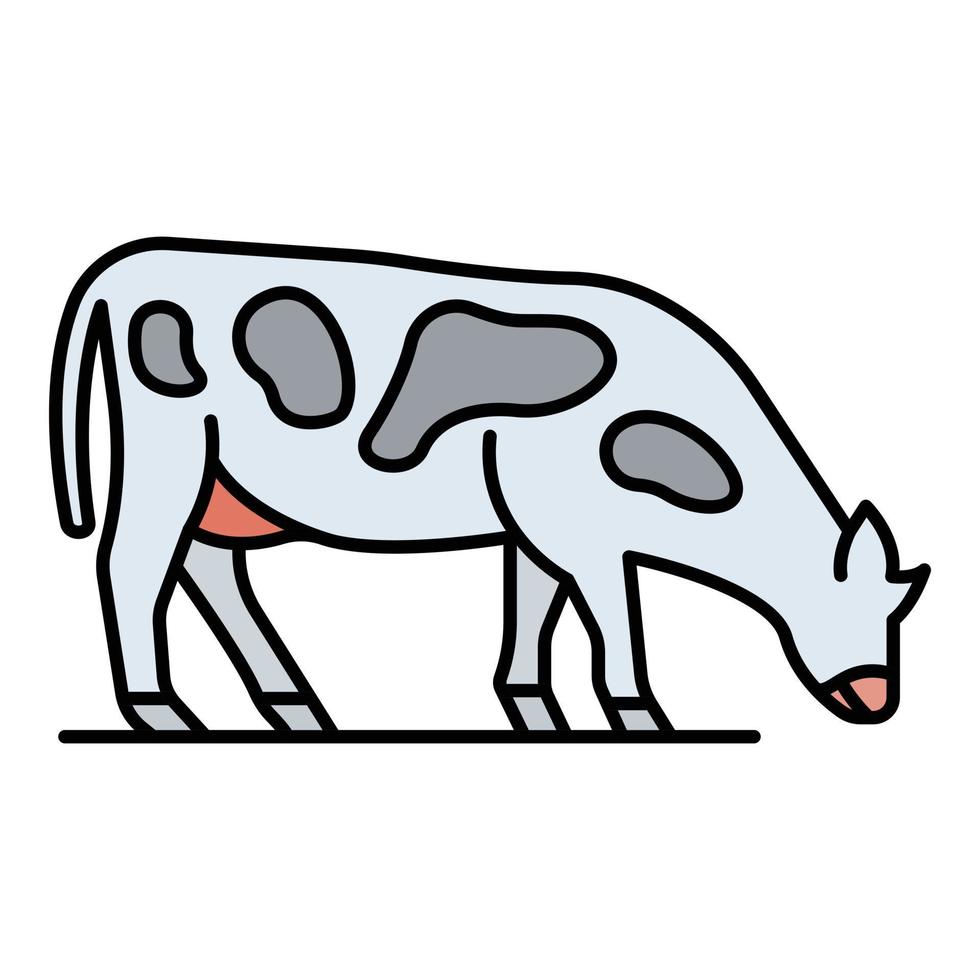 vector de contorno de color de icono de vaca comer hierba