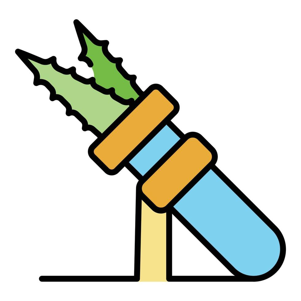 Aloe leaf test tube icon color outline vector