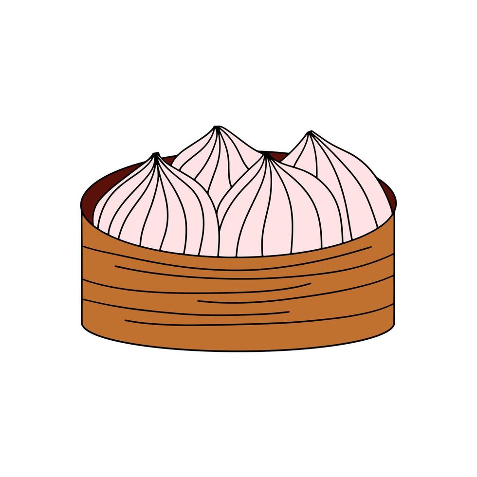 Dim sum food. Steamed Buns.  Vector illustration in flat style
