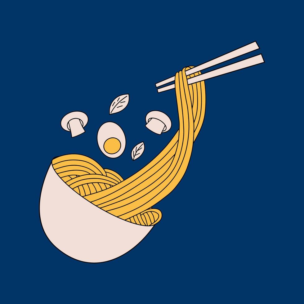 Ramen noodle soup. Japanese popular dish. Vector illustration