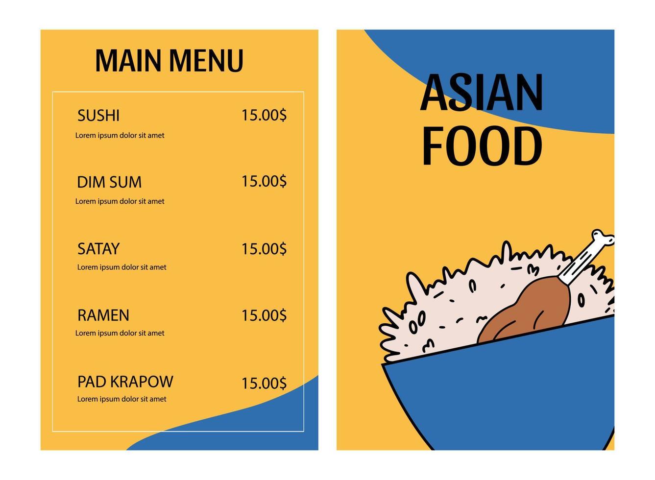 Menu template for Chinese or Japanese food restaurant. Advertising banner, vector illustration