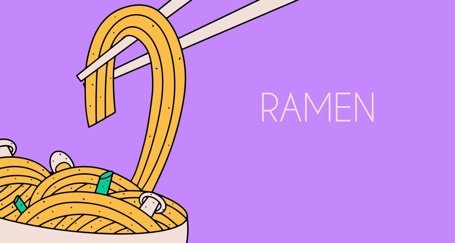 Banner, background with Chinese noodles, Ramen. Vector illustration, template for website, advertising