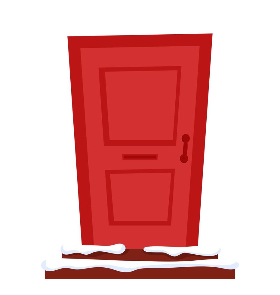 puerta roja de navidad con nieve. concepto de invierno y navidad. vacaciones de invierno. vector