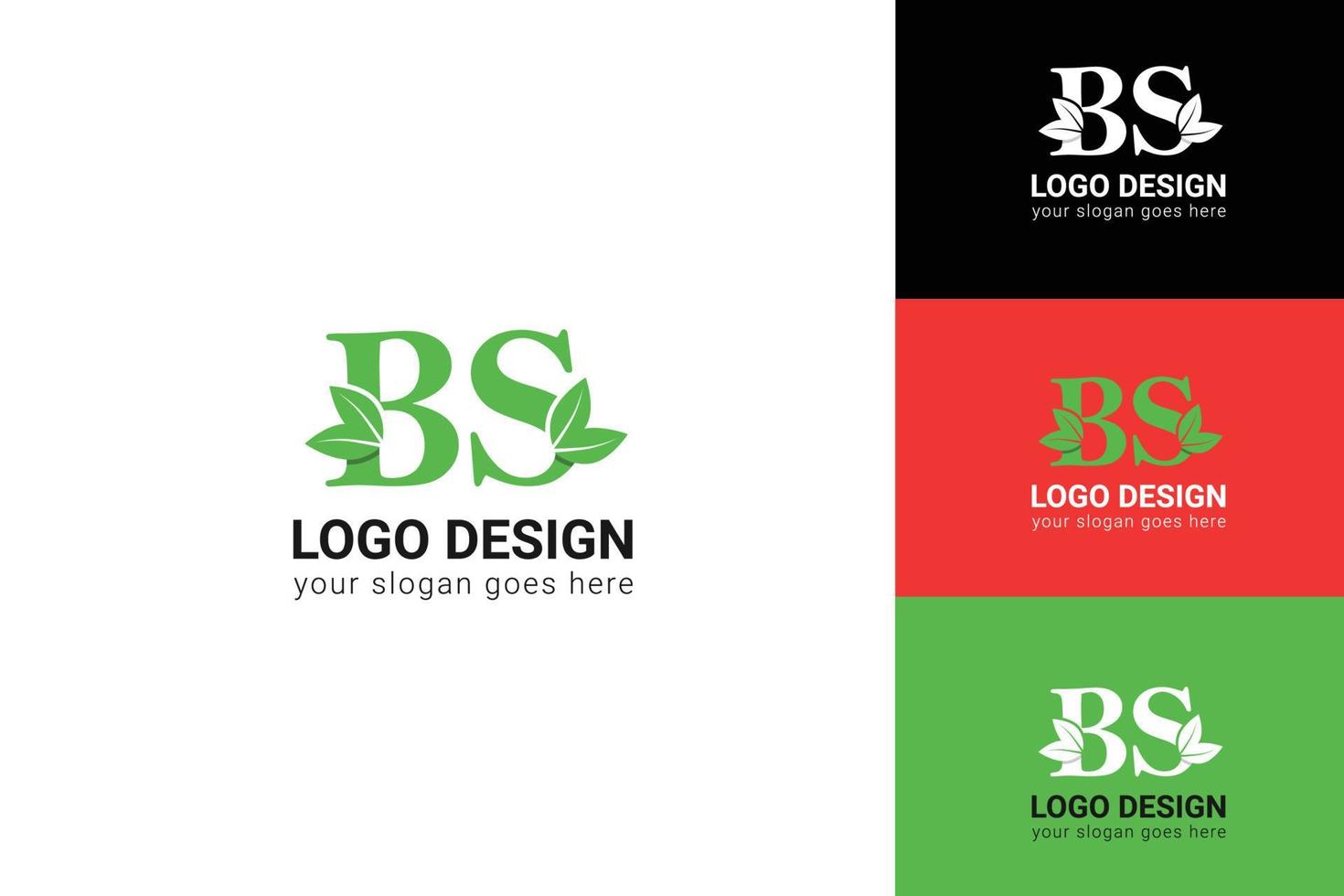BS letter eco logo with leaf. Vector typeface for nature posters, eco friendly emblem, vegan identity, herbal and botanical cards etc. Ecology BS letter logo with green leaf.