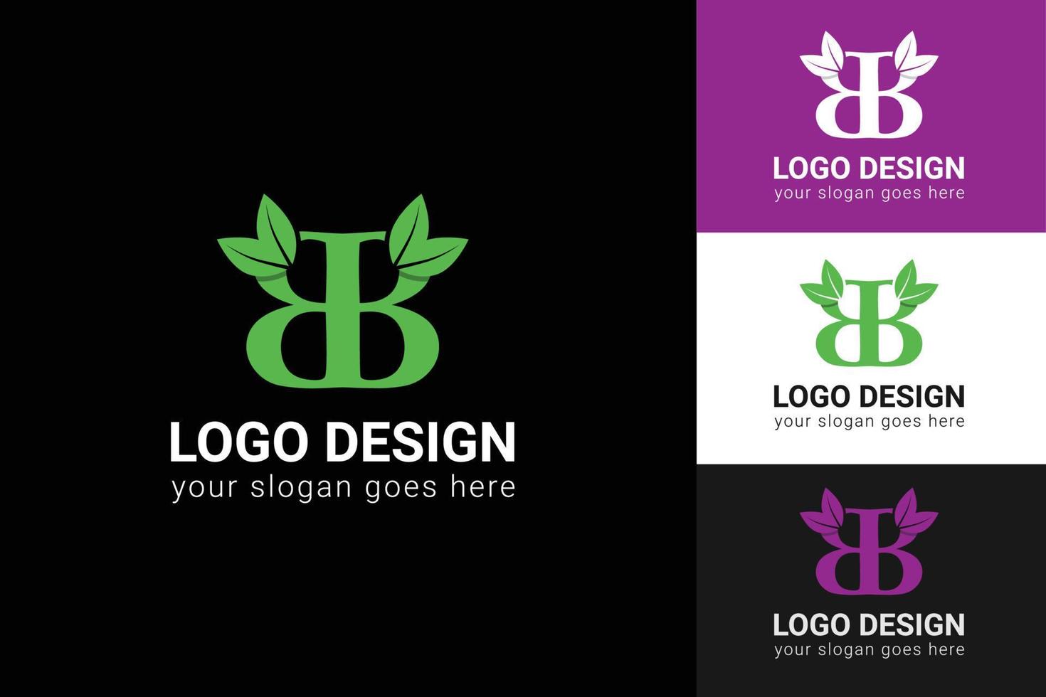 BB letter eco logo with leaf. Vector typeface for nature posters, eco friendly emblem, vegan identity, herbal and botanical cards etc. Ecology BB letter logo with green leaf.