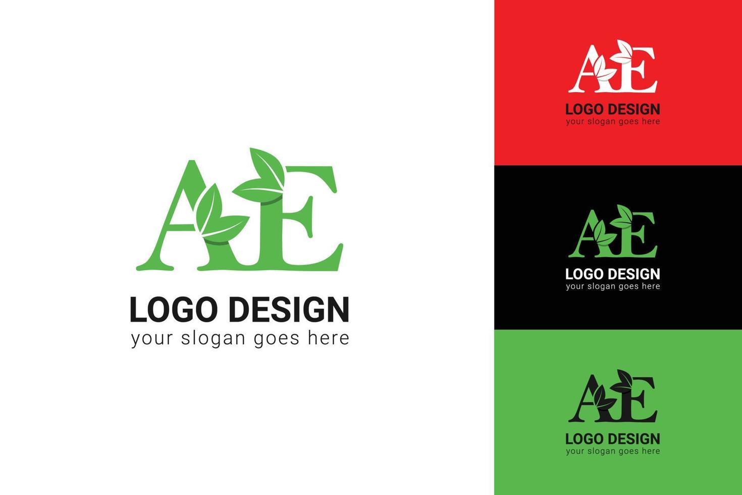 AE letter eco logo with leaf. Vector typeface for nature posters, eco friendly emblem, vegan identity, herbal and botanical cards etc. Ecology AE letter logo with green leaf.