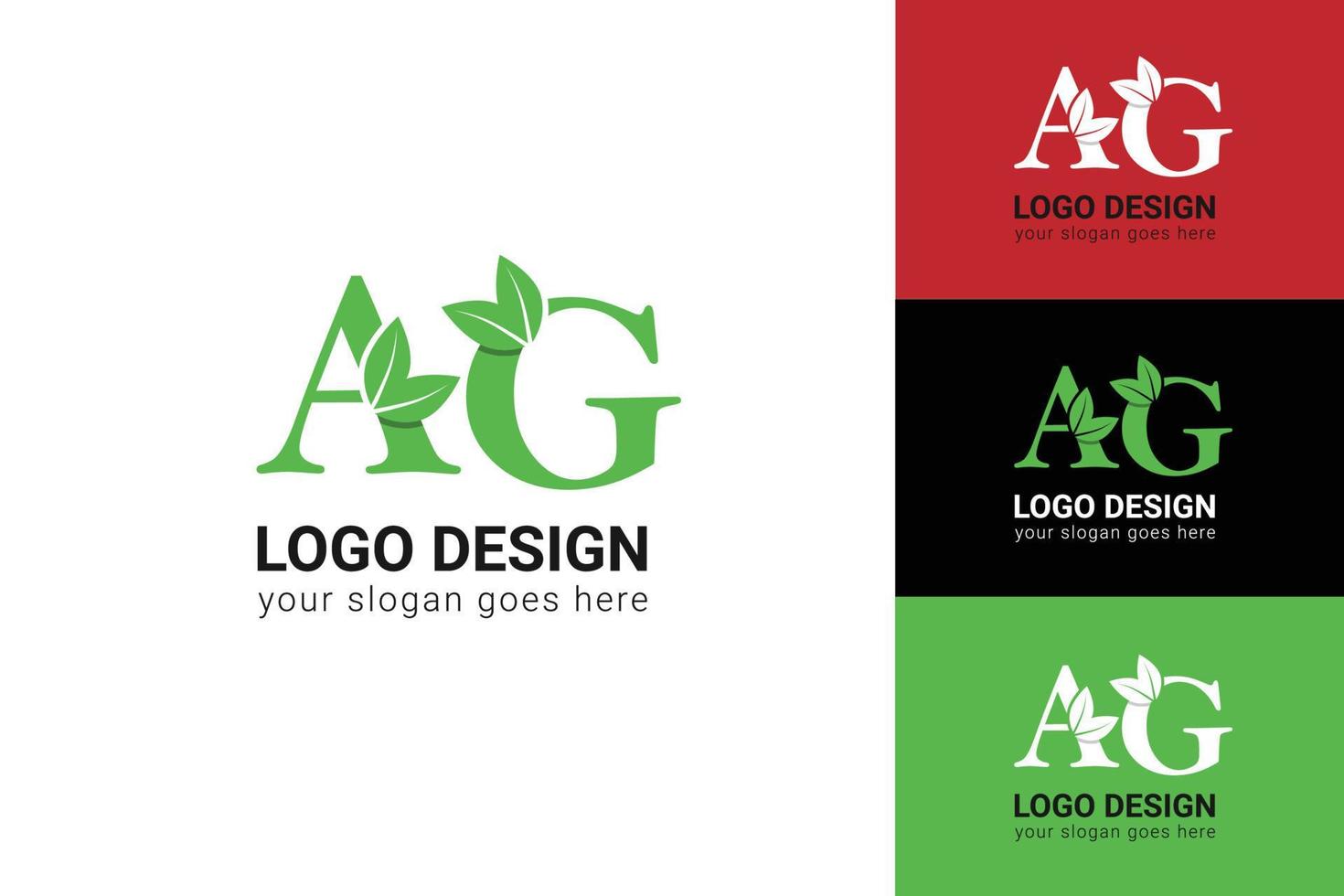 AG letter eco logo with leaf. Vector typeface for nature posters, eco friendly emblem, vegan identity, herbal and botanical cards etc. Ecology AG letter logo with green leaf.