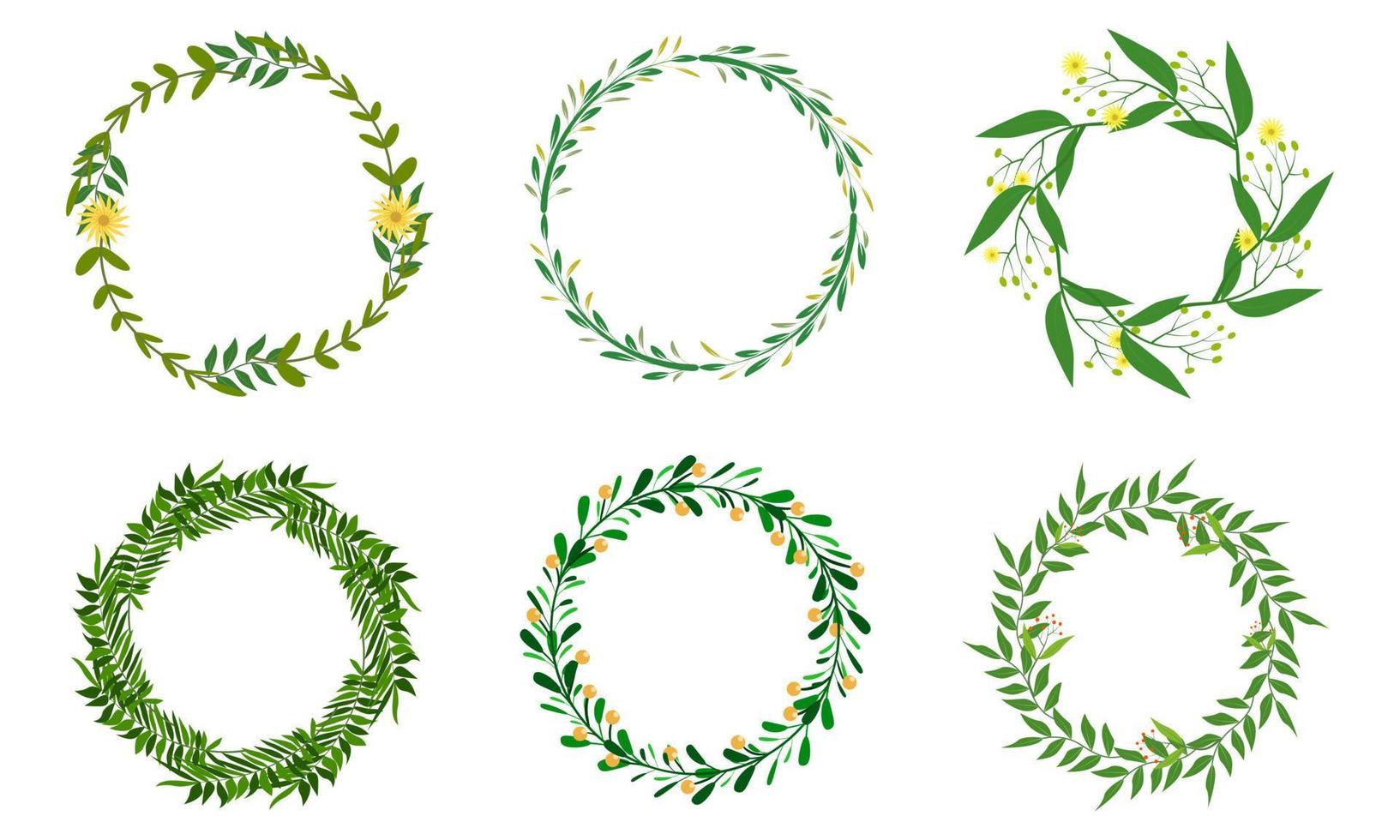 Collection of circular green wreaths. Perfect for greeting frames, invitations and celebrations vector