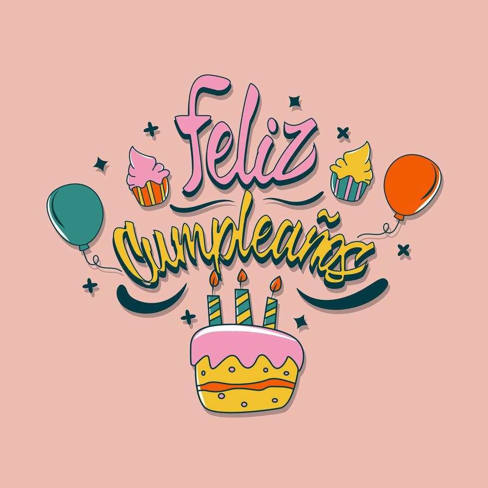 Lettering Feliz Cumpleanos in Spanish which means Happy Birthday vector