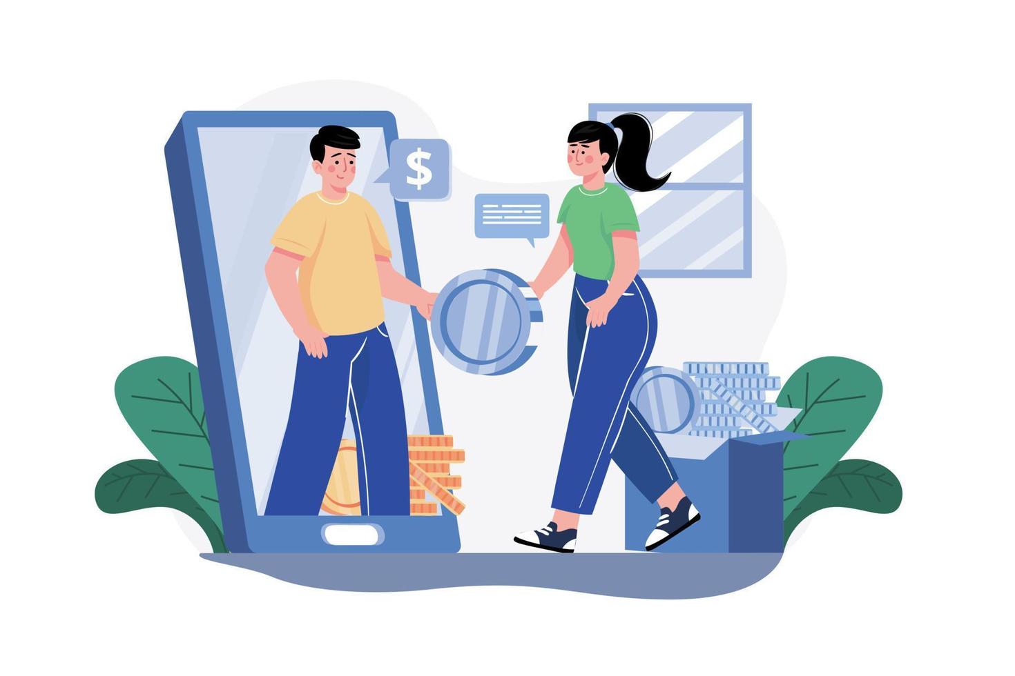 Transaction In Cryptocurrency Illustration concept. A flat illustration isolated on white background vector
