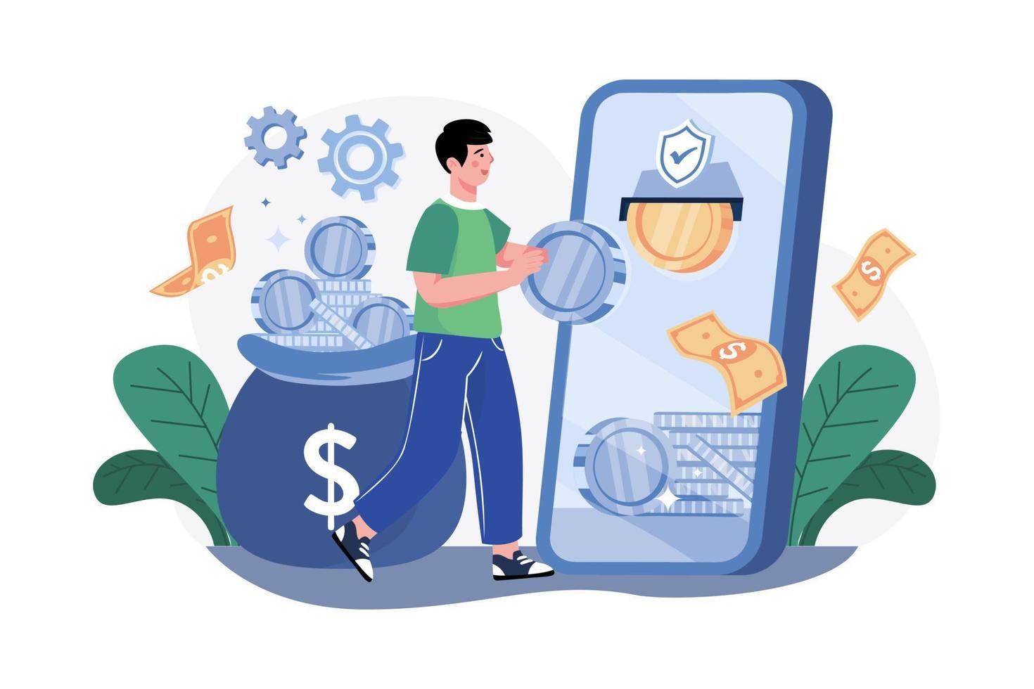 Man Taking Payout Of Cryptocurrency vector