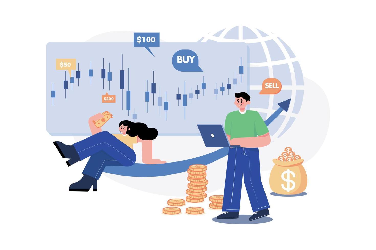 People Trading At Stock Market Illustration concept. A flat illustration isolated on white background vector