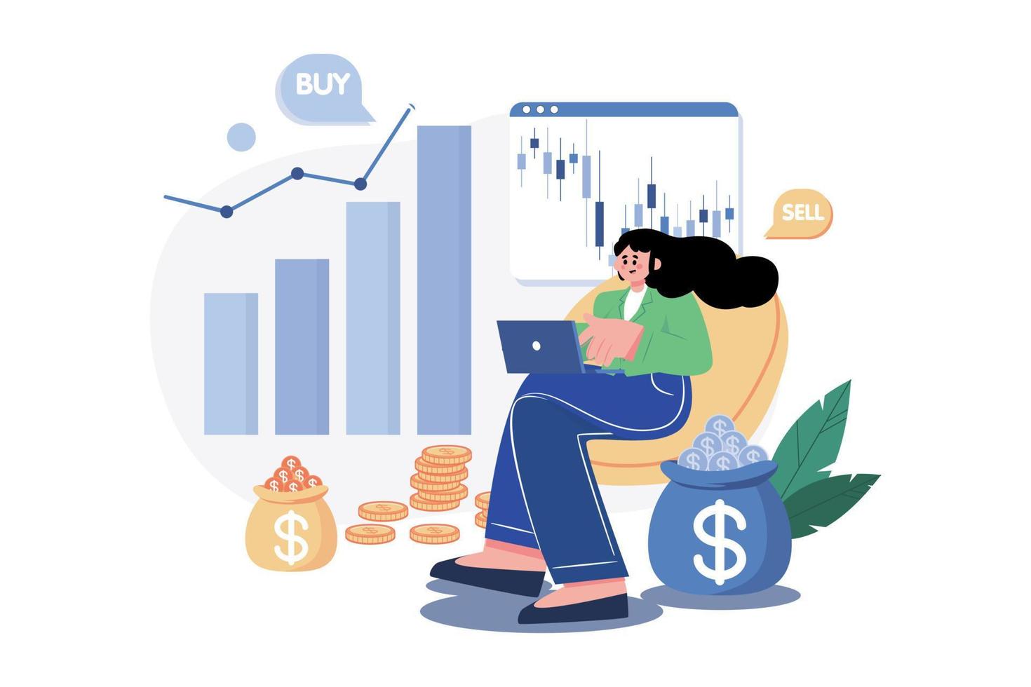 Girl Investing In Stocks Illustration concept. A flat illustration isolated on white background vector
