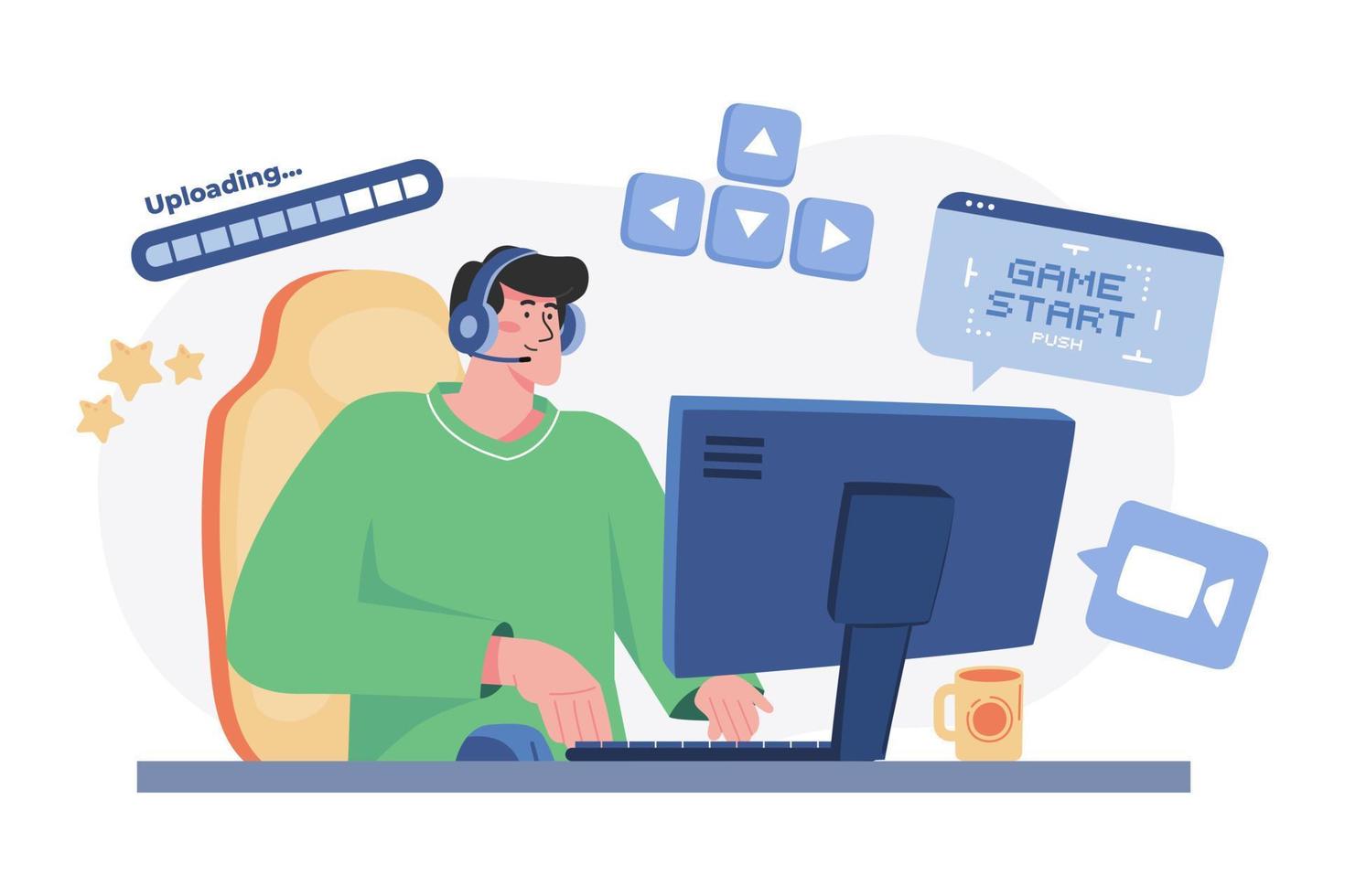Man Streaming Live Gaming Illustration concept. A flat illustration isolated on white background vector