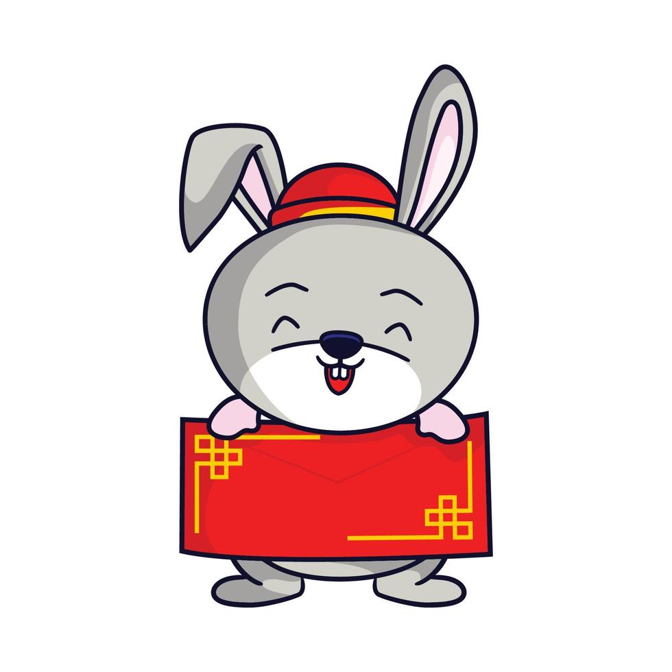 Cute rabbit Happy Chinese new year 2023 for greeting card - wealth gold money prosperity. vector