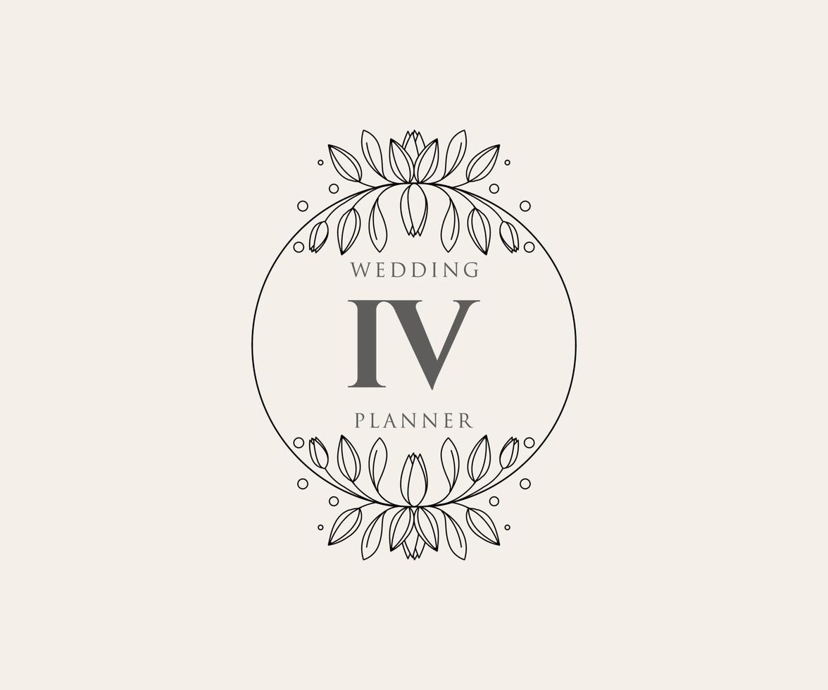 colección de logotipos de monograma de boda con letras iniciales iv, plantillas florales y minimalistas modernas dibujadas a mano para tarjetas de invitación, guardar la fecha, identidad elegante para restaurante, boutique, café en vector